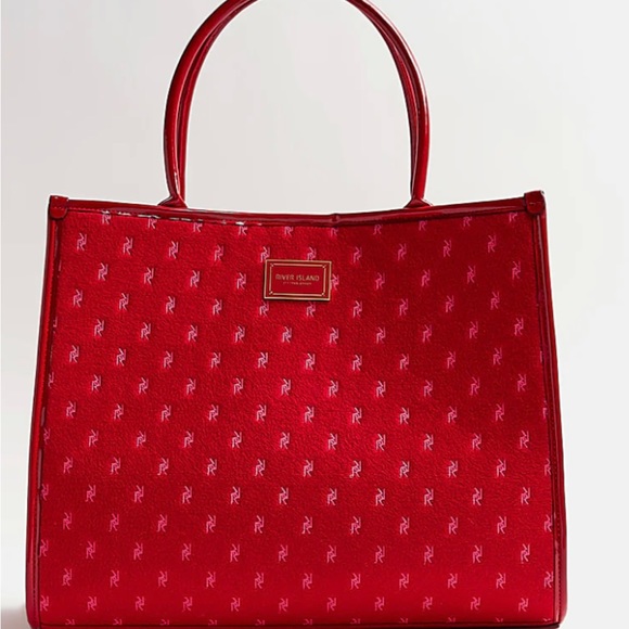 River island limited edition red monogram tote bag travel bag - Picture 2 of 8